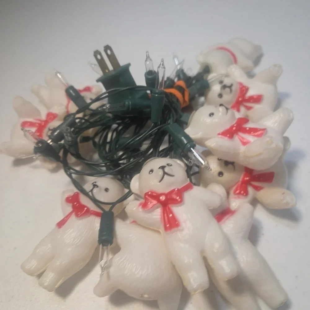 Vtg Blow Mold Patio Indoor Outdoor Lights Polar Bear Plastic String of 10